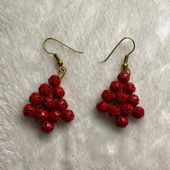 Jingle bell Christmas tree earrings - Picture 2 of 4